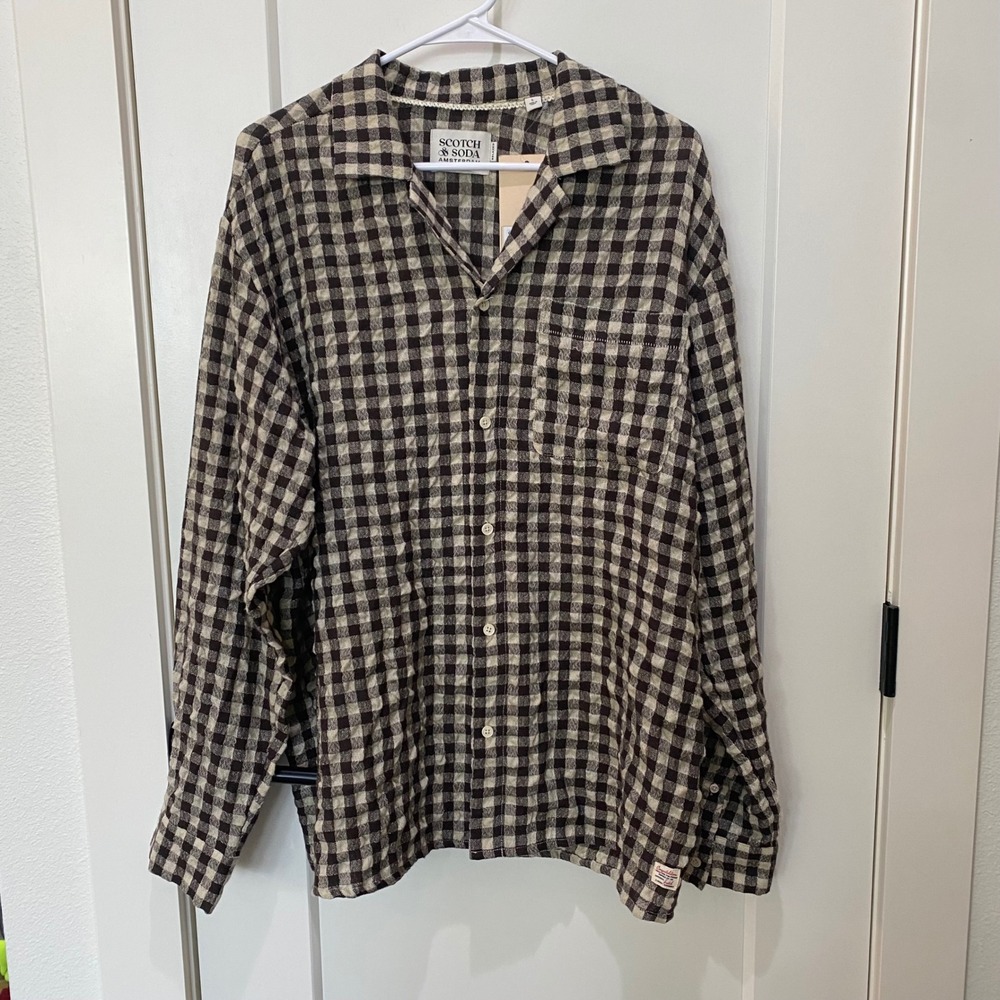 Scotch & Soda Men's Relaxed Fit Long Sleeve Button Down Shirt. Large. Brown/ NWT